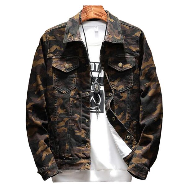 

moruancle 2018 spring new mens camouflage jeans jacket fashion camo denim jackets for man turn down collar plus size m-5xl, Black;brown