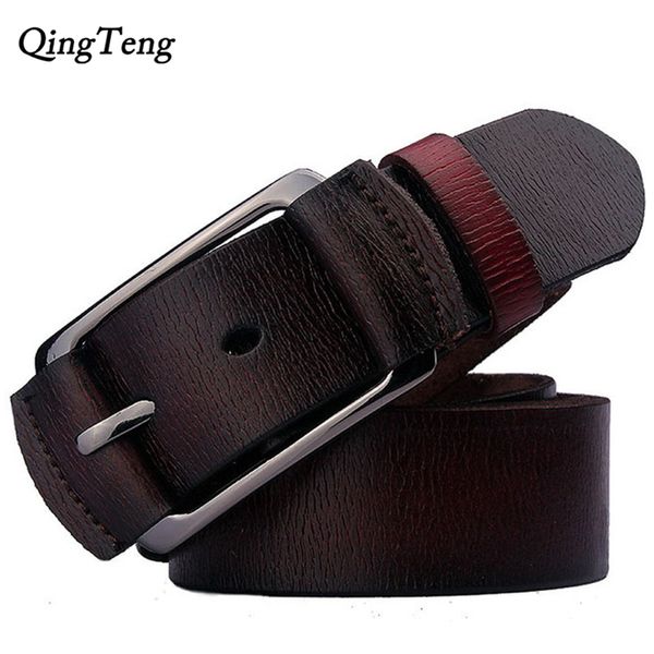 

fashion style belts for men genuine leather belt classic cowskin pin buckle strap cintos, Black;brown