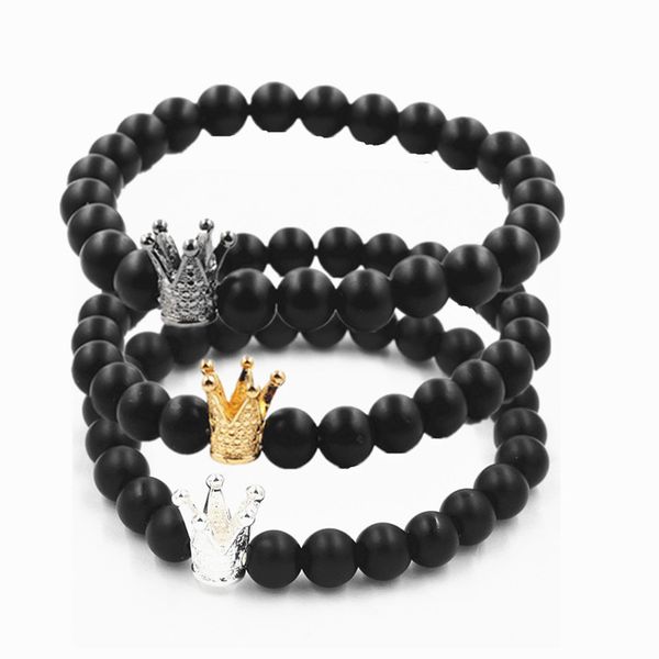 

2018 new handmade matte crown yoga buddha beads 3 colors natural stone volcanic rock bracelets for men women jewelry, Black