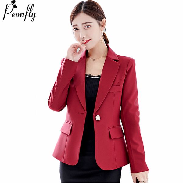 

peonfly fashion women business suit red formal long sleeve professional jacket female loose blazers outfits 2018 autumn winter, White;black