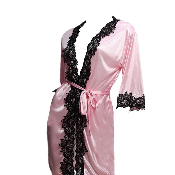 

imc lace underwear night satin with string morning coat sleepwear, Blue;gray