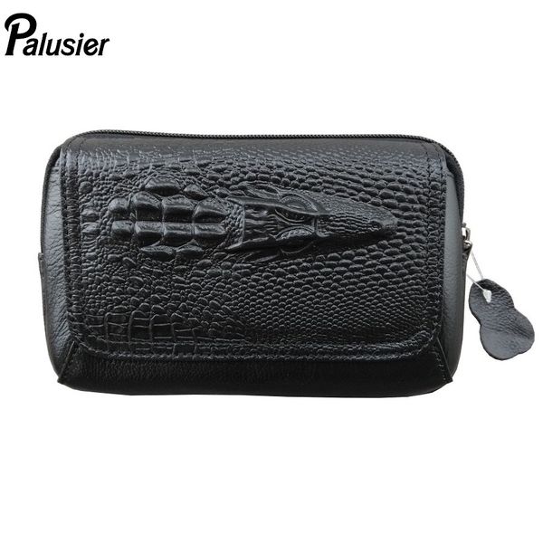 

new men oil wax genuine leather waist pack crocodile embossed design vintage cowhide wallet hip bum belt bag mobile phone pouch