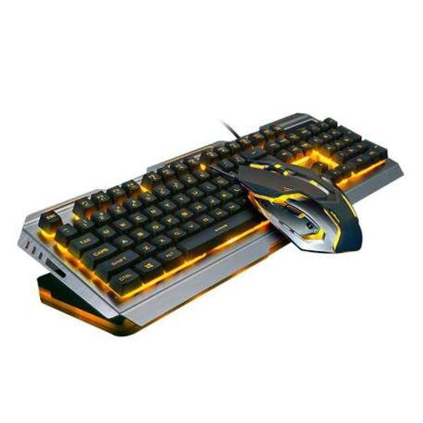 Teclado mecânico USB Wired Ergonômico Backlit Mecânica Sinta Keyboard e Mouse Set com painel de liga de alumínio