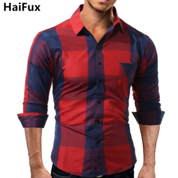 

haifux brand 2018 fashion male shirt long-sleeves fashion hit color big plaid mens dress shirts slim men shirt 3xl, White;black