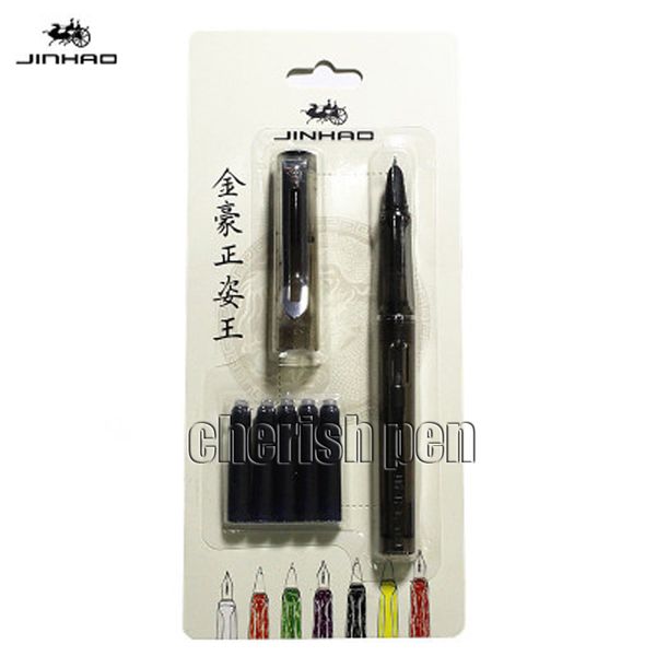 

new jinhao 599a transparent black 0.38mm nib fountain pen with 5 blue inks pens sets ing