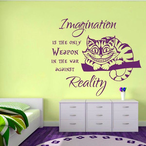 Removable Cheshire Cat Alice In Wonderland Imagination Is The Only Weapon Wall Sticker For Living Room Bedroom Home Decoration Wall Stickers Removable