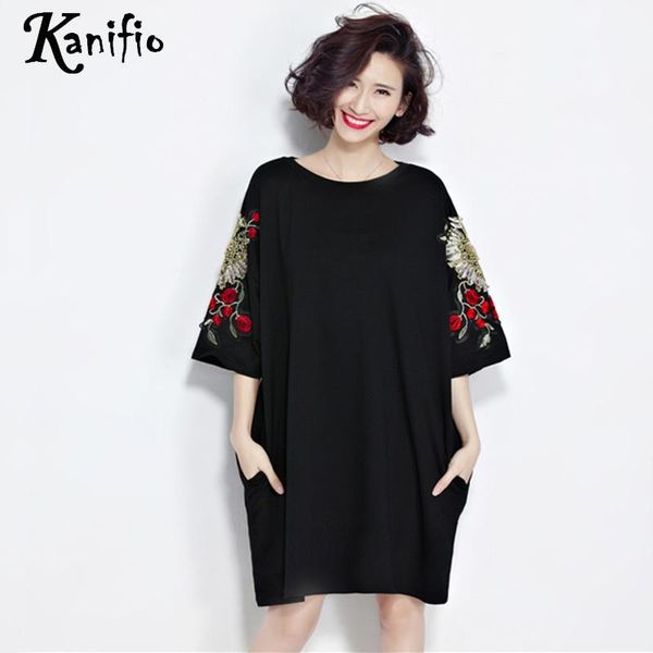 

kanifio plus size women embroidery beads cotton t-shirt ladies casual loose long tees female shirt tunic blusas 6xl 5xl 4xl, White