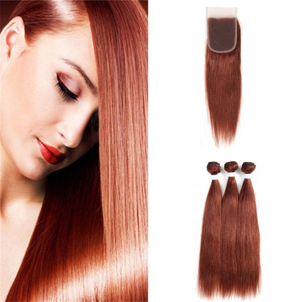 2019 Virgin Indian Dark Auburn Human Hair Weave Bundles With Lace