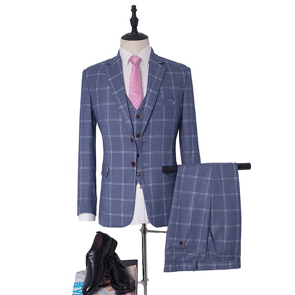

groom wedding tuxedos trim fit peaked collar handsome men suits two button 3 pieces (jacket+pants+vest) suits, Black;gray