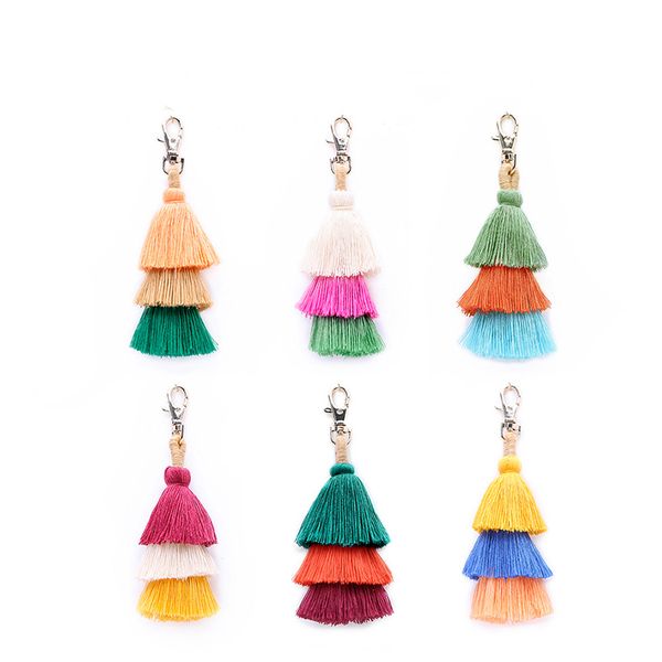 

tassels keychain key rings handmade mix color cotton tassel keychains women handbag charm fashion jewelry accessory, Silver