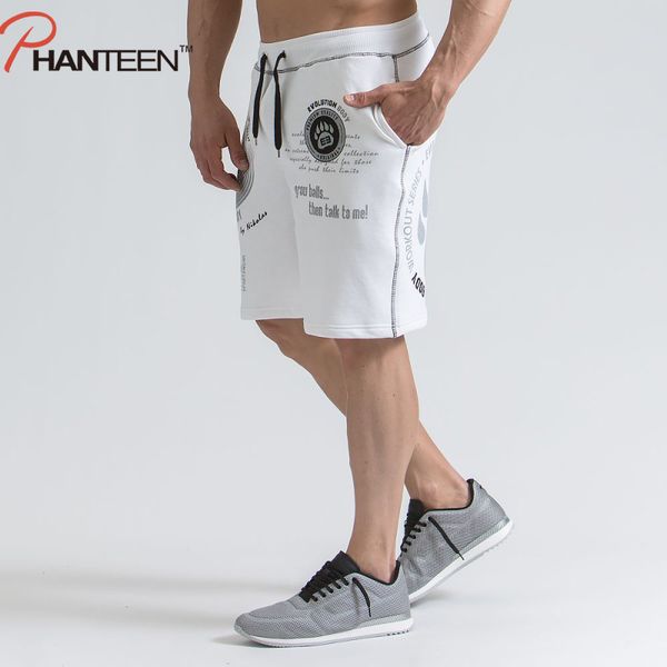 

eb excercise wortkout shorts for men 3 colors loose medium elastic cotton casual knee length shorts, White;black