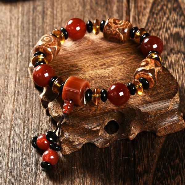 

fashion retro ethnic style hands decorated with natural agate bracelet tianzhu bracelet men's and women's bracelet, Black