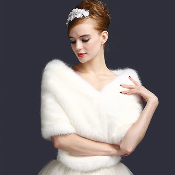 

2018 new arrival elegant warm bolero warm bridal cape winter fur women jacket bridal cloaks party wedding coat qc1157, White