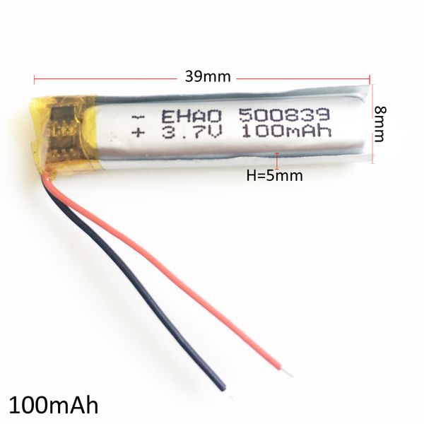 500839 3,7 V 100 mAh Lithium-Polymer-Li-Po-Akku für MP3, MP4, Videostift, Kopfhörer, Bluetooth-Headset, Smartwatch