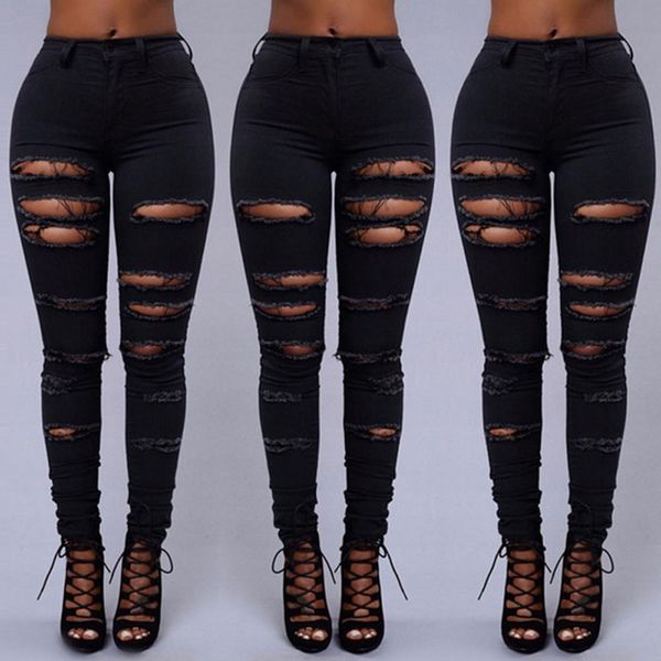 

kancoold woman pants push up 2018 grande taille femme jeans for women mid waisted skinny hole denim stretch slim calf paugh1, Blue