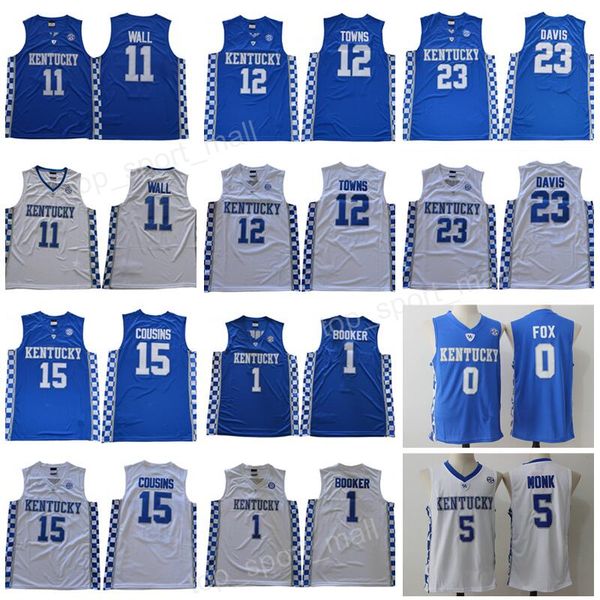 Camisa Kentucky Wildcats Basquetebol Universitário Devin Booker John Wall Anthony Davis Karl-Anthony Towns DeMarcus Cousins Malik Monk Fox Azul Masculino