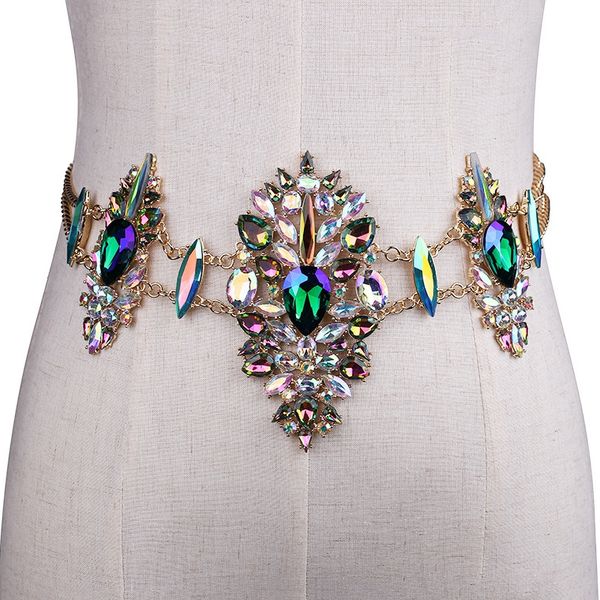 

new metal chain belts women's diamante crystal chain belt full rhinestone bride wide bling female crystal waist belt accessories, Black;brown