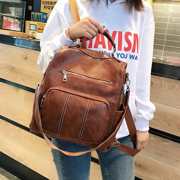

leather backpack woman new fashion female backpack string bags large capacity vintage school bag mochila feminina