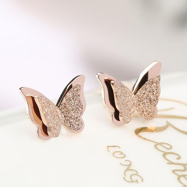 

double frosted butterfly rose gold plated earring girl earrings lovely temperament fashion charm, Golden