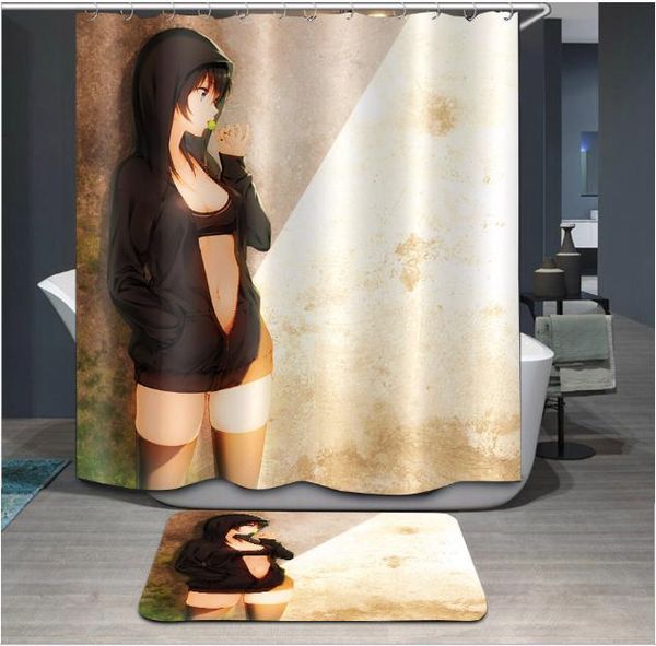 

3d cartoon cosplay girl design print pattern irish decorations waterproof bathroom decor fabric shower curtains floor mats sets