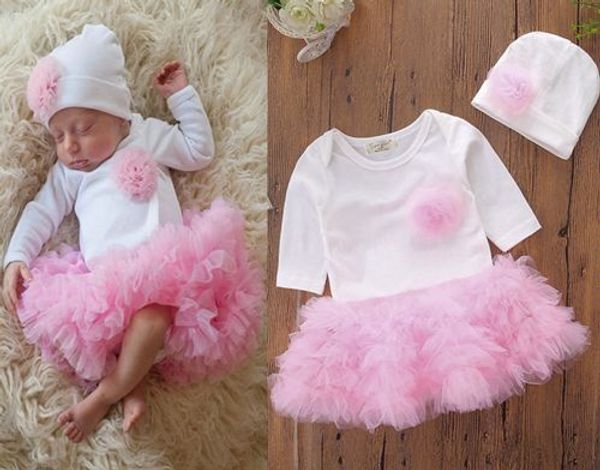 2018 2018 fashion baby girls boutique fall clothing flower baby rompers pink ruffle tutu jumpsuits long sleeve bodysuits hat newborn onesies from pink baby girls