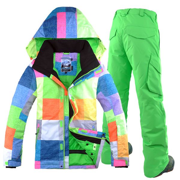 

gsou snow men's suit of single board, double ski suit, windproof, waterproof, ski suit, grid, windbreak and warmth.ing