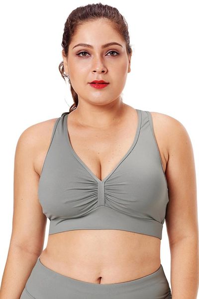 

plus size racerback pleated sport bra breathable high elasticity yoga bras running fitness bras quick drying, White;black