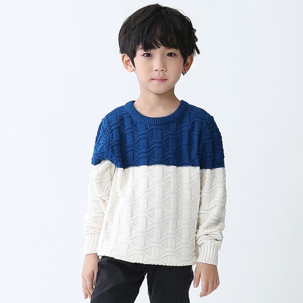 Children Boys Casual Color Block Long Sleeve Fall Winter Pullover Knitted Sweatr Kids Boy Fashion Two Tone Color Sweater Clothes Free Knitting