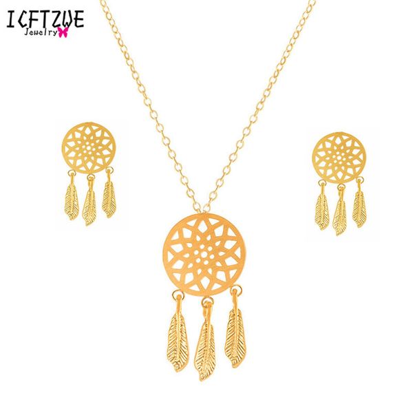 Acheter Icftzwe Dream Catcher En Acier Inoxydable Bijoux Ensembles Pour Femmes Aros Boucles Doreilles Tatouage Ras Du Cou Or Couleur Colliers Bijoux
