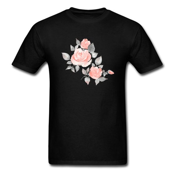 

100% cotton men t-shirt classic watercolor roses print 2018 casual style floral short sleeve black t shirts, White;black