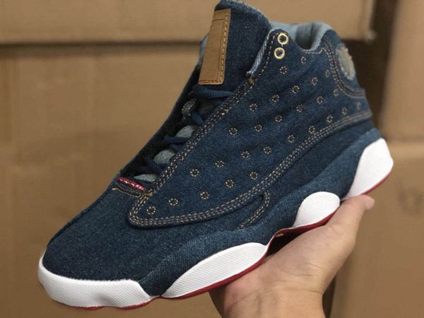 

2018 New 13 13s Denim LS Jeans Travis Basketball Shoes Men Blue Jeans Sneakers High Quality 40---47