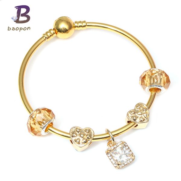 

baopon dropshipping crystal heart charm bracelet bangles for women gold color fine bracelet female wedding jewelry, Golden;silver