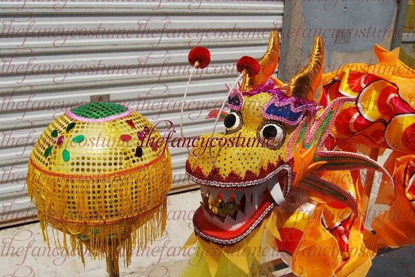 

d size 6 # kid yellow silk chinese dragon dance folk festival celebration costume, Black;red