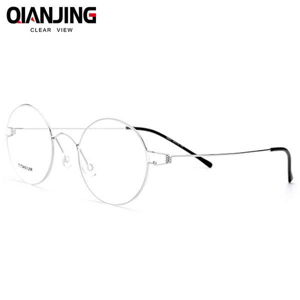 

2018 qj retro glasses frame men pure hand-made eyeglasses frames men brand spectacles for myopia screwless eyewear women glasses, Silver