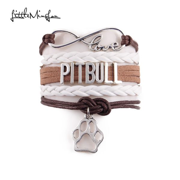 

little minglou 7 colors infinity love pitbull bracelet dog pet charm leather wrap men bracelets & bangles for women jewelry, Golden;silver