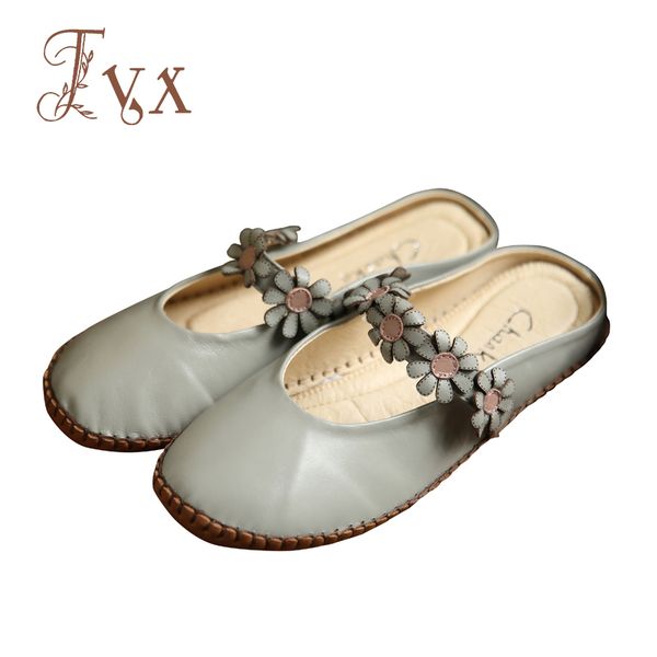 

tayunxing handmade shoes genuine leather sheep skin women slippers flower summer cool slides comfort closed toe 306, Black