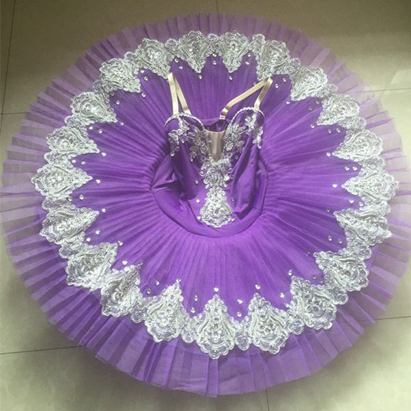 

child professional ballet tutu purple yellow with trim women ballet stage costumes pancake tutu, Black;red