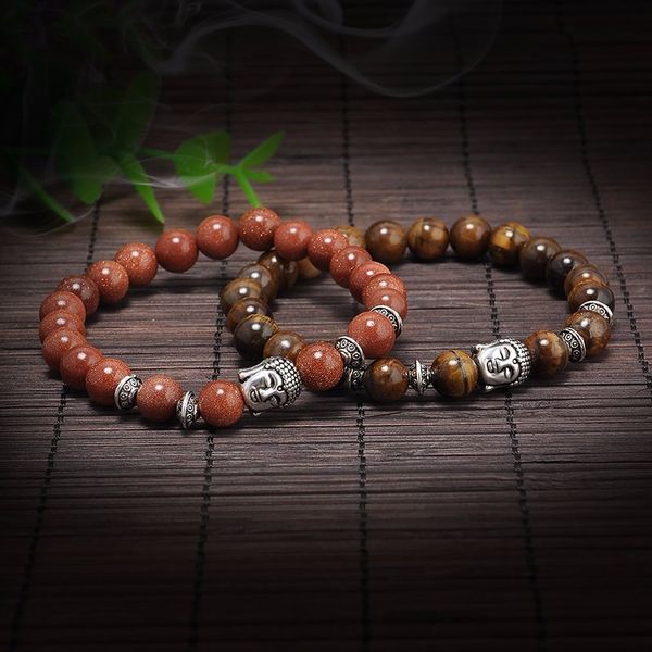 

handmade men women lava rock bracelet natural stone beads buddha head beaded, Black