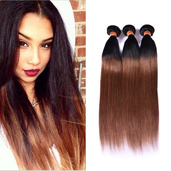 Colorido Cabelo Humano Brasileiro 3 Pacotes Em Linha Reta T1B 30 Auburn Brown Ombre Tecer Cabelo Virgem Barato Brasileiro Virgem Extensões de Cabelo Humano