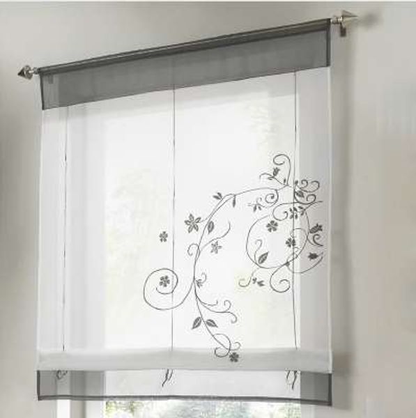 Новейший римский оттенок кухонные короткими занавески вышивка римские жалюзи белые прозрачные панели окна занавес лечение дверные занавесы