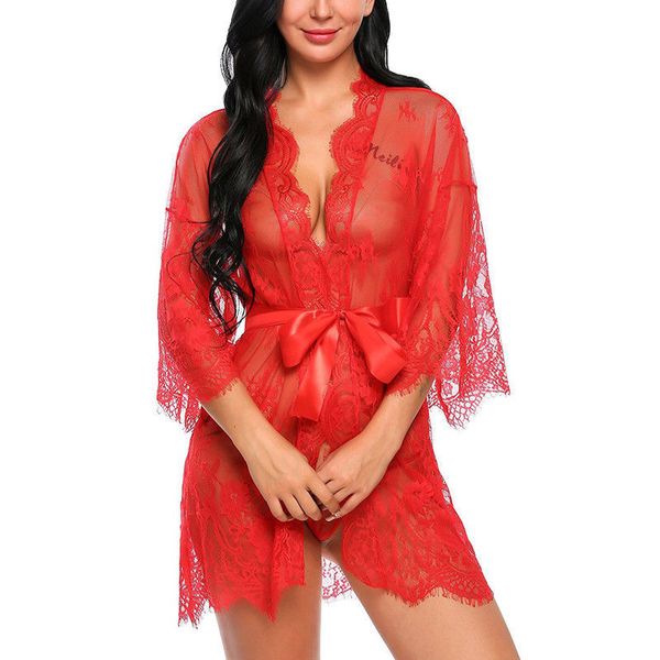 

sheer lace women erotic babydoll nightwear sleepwear women robes lingerie 2018 new v-neck with g-string sleepwear vawir