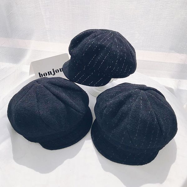 

women's newsboy cap large plaid black lady beret caps girl eight panel boina hat with lined, Blue;gray