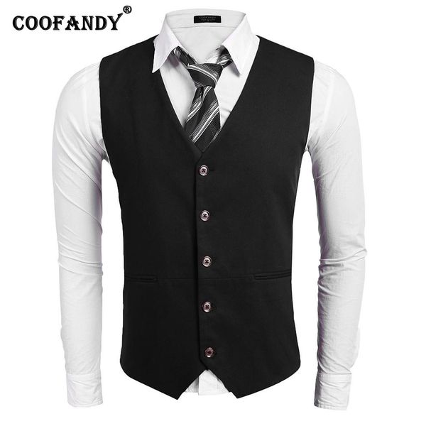 

men's vests coofandy for men slim fit mens suit vest male waistcoat single-breasted pocket sleeveless formal business jacket, Black;white
