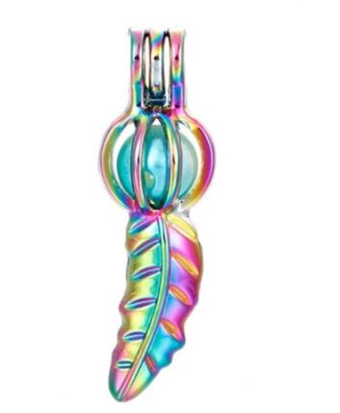 

Rainbow leaf ball bead cage e ential oil diffu er aroma pearl cage locket necklace women girl gift c23