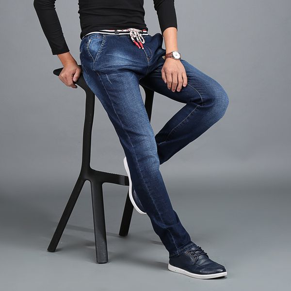 

lguc.h men fashion jeans 2017 autumn paragraph casual male denim elastic drawstring denim capris big size xl-5xl, Blue