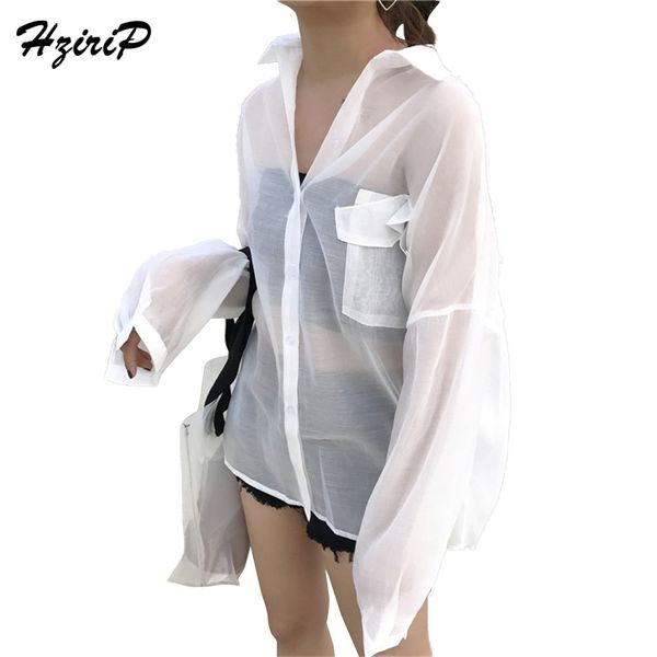 

women blouses 2018 summer fashion loose casual stand collar solid shirt long sleeve women shirts blusas camisas mujer, White