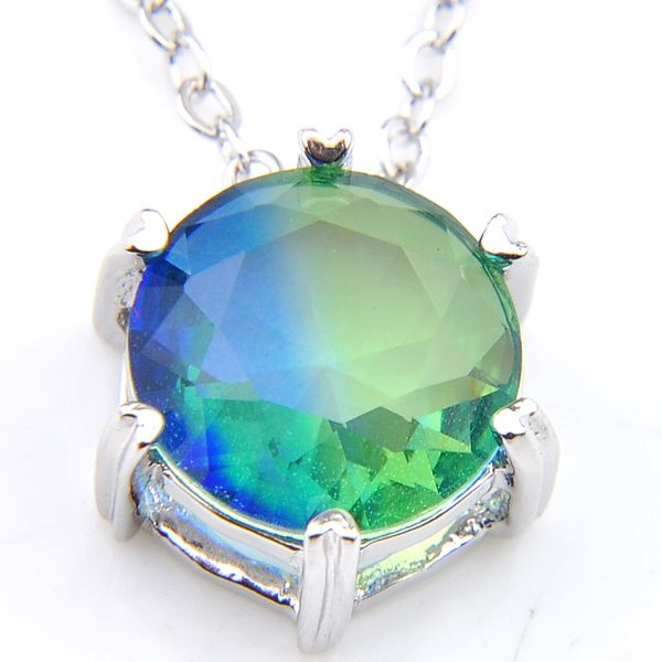 

luckyshine promotion fashion green watermelon tourmaline round gems retro style 925 sterling silver necklace pendants gift party woman'