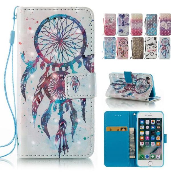 Luxury 3D Dream Catcher Mandala fiore Flip PU Cover portafoglio in pelle per Samsung S6 S7 A3 A5 J3 J5 J7 2017 Huawei P8 P9 Lite