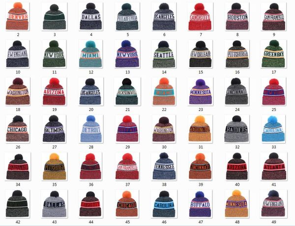 

new beanies football beanies 2018 sideline cold weather sport knit hat pom pom hats 32 team color knits mix match order all caps