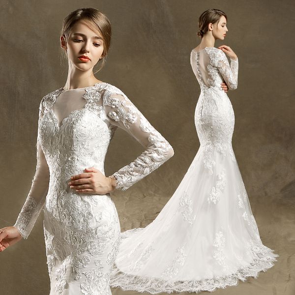 Berta Mermaid Abiti da sposa maniche lunghe fuori spalla Full Lace Court Train White Ivory Bridals Abito da sposa Hy172 su misura Hy172